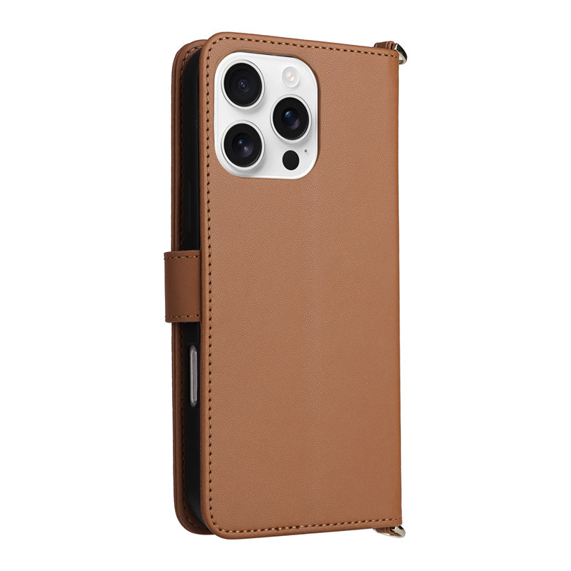Premium iPhone Case Crossbody Wallet Cover PU Leather Card Holder Magnetic Closure Shoulder Strap Shockproof Full Protection Slim Design