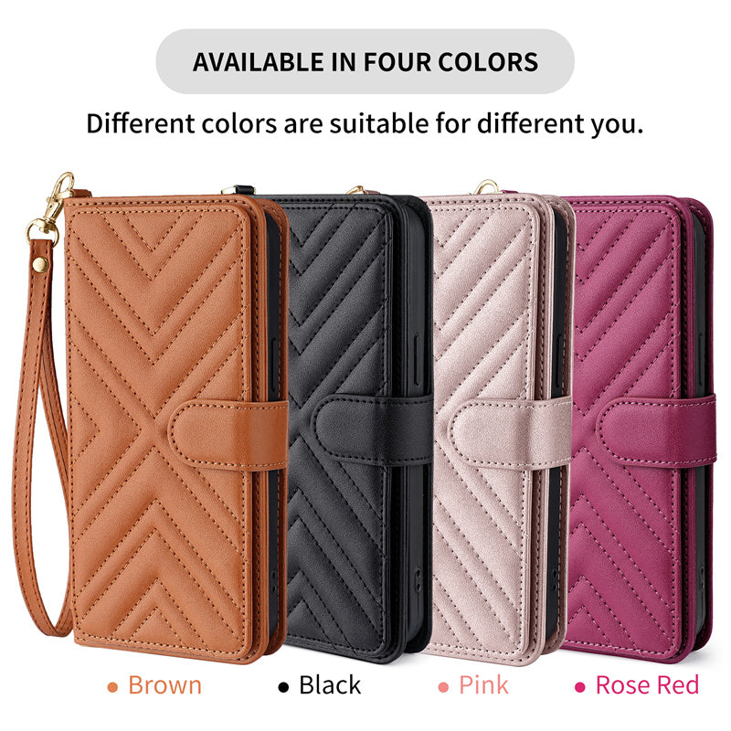 Premium iPhone Case Crossbody Wallet Cover PU Leather Card Holder Magnetic Closure Shoulder Strap Shockproof Full Protection Slim Design