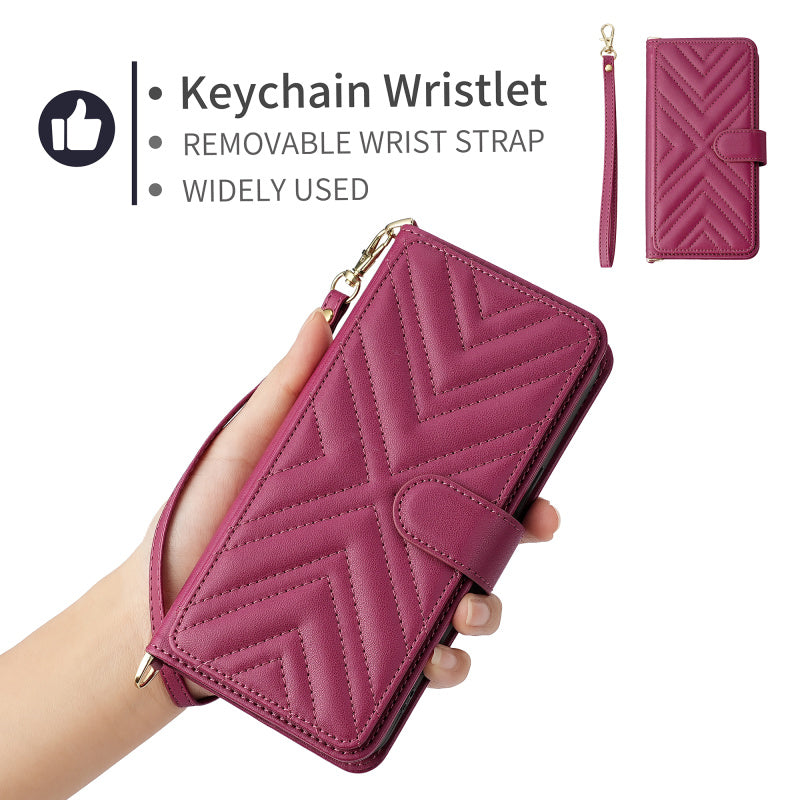 Premium iPhone Case Crossbody Wallet Cover PU Leather Card Holder Magnetic Closure Shoulder Strap Shockproof Full Protection Slim Design