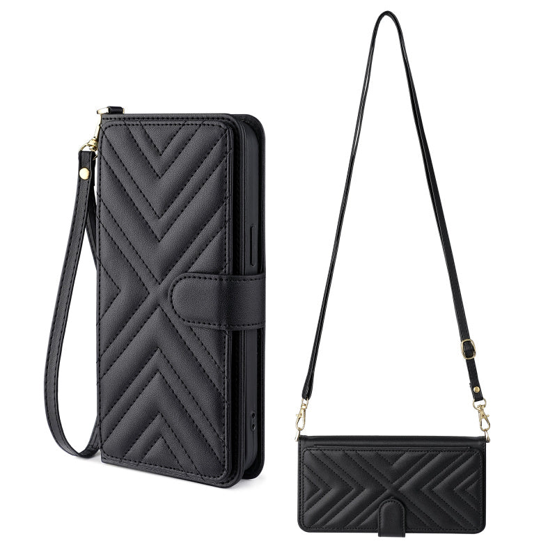 Premium iPhone Case Crossbody Wallet Cover PU Leather Card Holder Magnetic Closure Shoulder Strap Shockproof Full Protection Slim Design