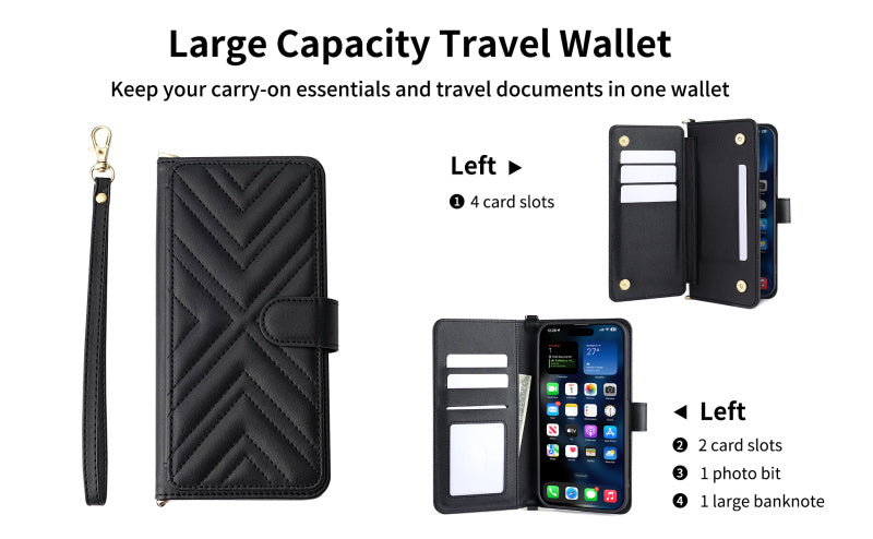 Premium iPhone Case Crossbody Wallet Cover PU Leather Card Holder Magnetic Closure Shoulder Strap Shockproof Full Protection Slim Design