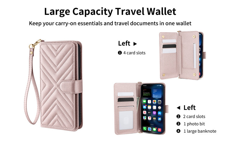 Premium iPhone Case Crossbody Wallet Cover PU Leather Card Holder Magnetic Closure Shoulder Strap Shockproof Full Protection Slim Design