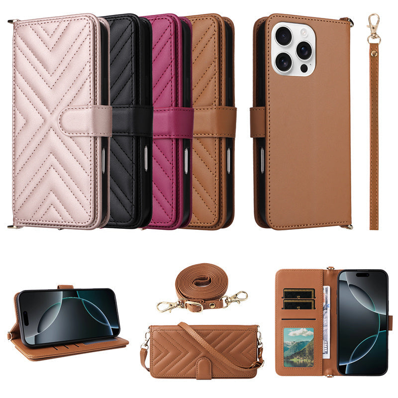 Premium iPhone Case Crossbody Wallet Cover PU Leather Card Holder Magnetic Closure Shoulder Strap Shockproof Full Protection Slim Design