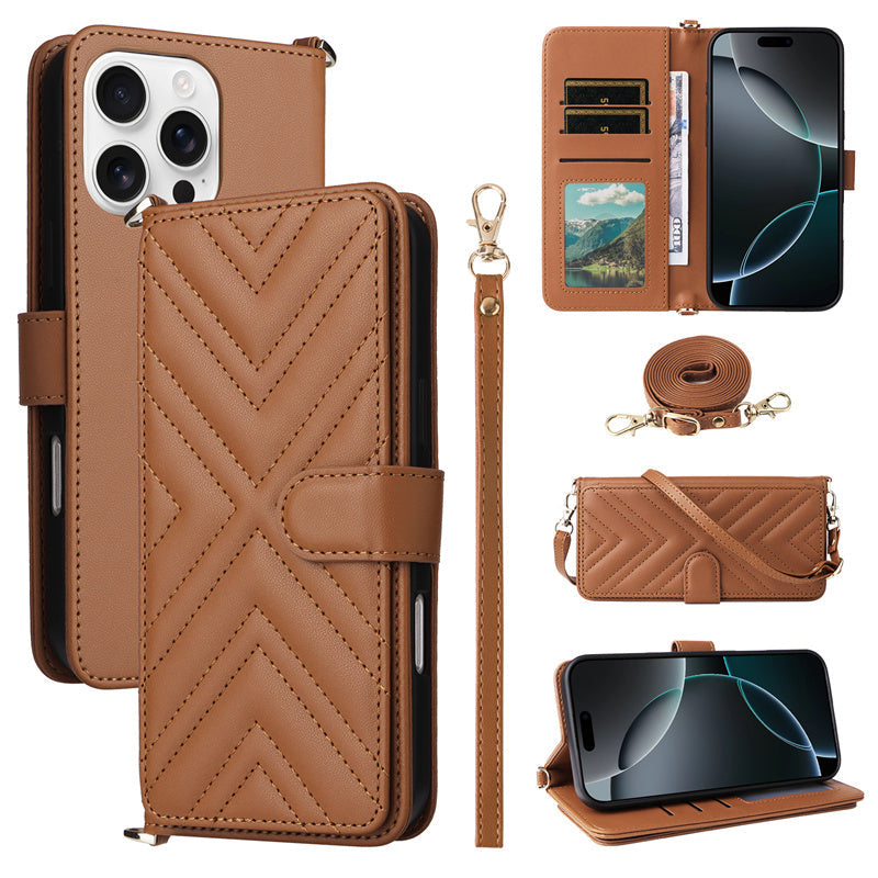 Premium iPhone Case Crossbody Wallet Cover PU Leather Card Holder Magnetic Closure Shoulder Strap Shockproof Full Protection Slim Design