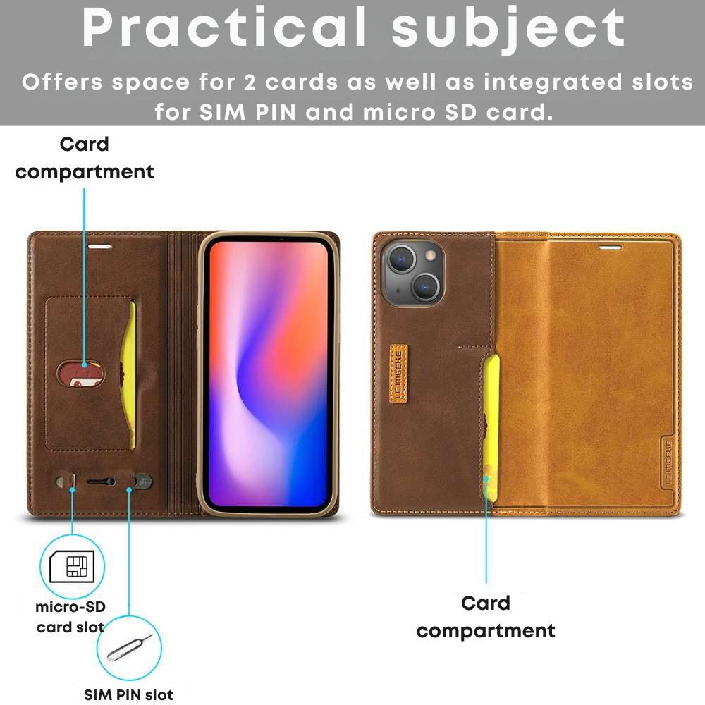 Premium iPhone Case Flip Wallet MagSafe Compatible Genuine Leather Magnetic Closure Card Holder Shockproof Protective Cover Camera Lens Protection Slim Design