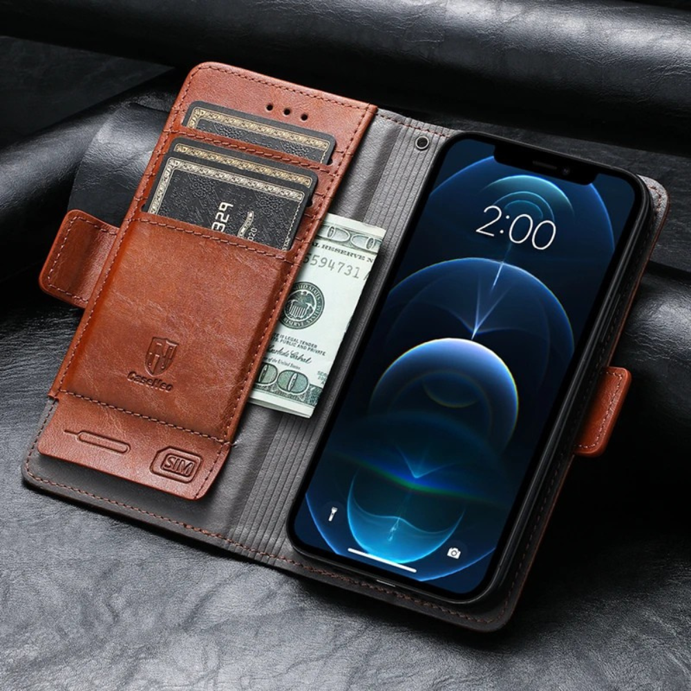 Premium iPhone Case Flip Wallet MagSafe Compatible Genuine Leather Magnetic Closure Card Holder Shockproof Protective Cover Camera Lens Protection Slim Design