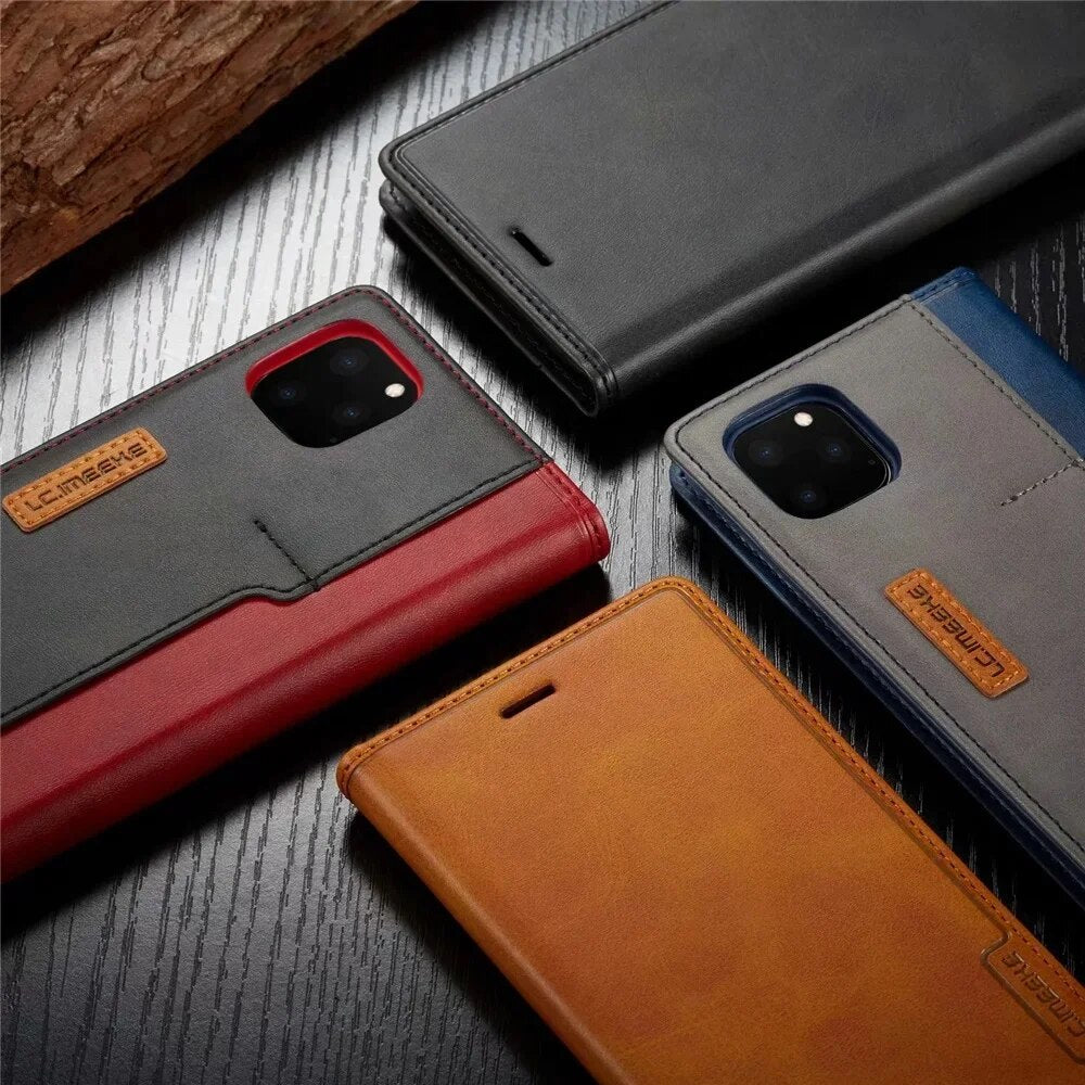 Premium iPhone Case Flip Wallet MagSafe Compatible Genuine Leather Magnetic Closure Card Holder Shockproof Protective Cover Camera Lens Protection Slim Design