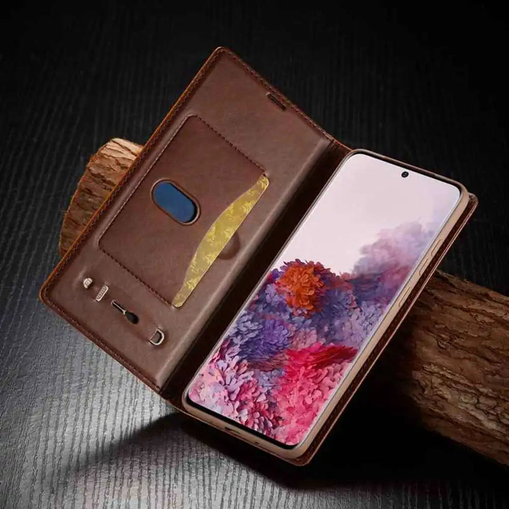 Premium iPhone Case Flip Wallet MagSafe Compatible Genuine Leather Magnetic Closure Card Holder Shockproof Protective Cover Camera Lens Protection Slim Design