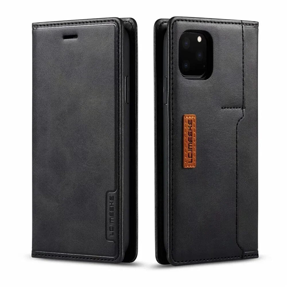 Premium iPhone Case Flip Wallet MagSafe Compatible Genuine Leather Magnetic Closure Card Holder Shockproof Protective Cover Camera Lens Protection Slim Design