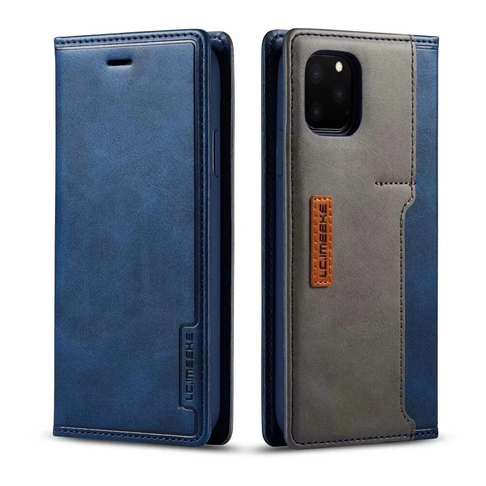 Premium iPhone Case Flip Wallet MagSafe Compatible Genuine Leather Magnetic Closure Card Holder Shockproof Protective Cover Camera Lens Protection Slim Design