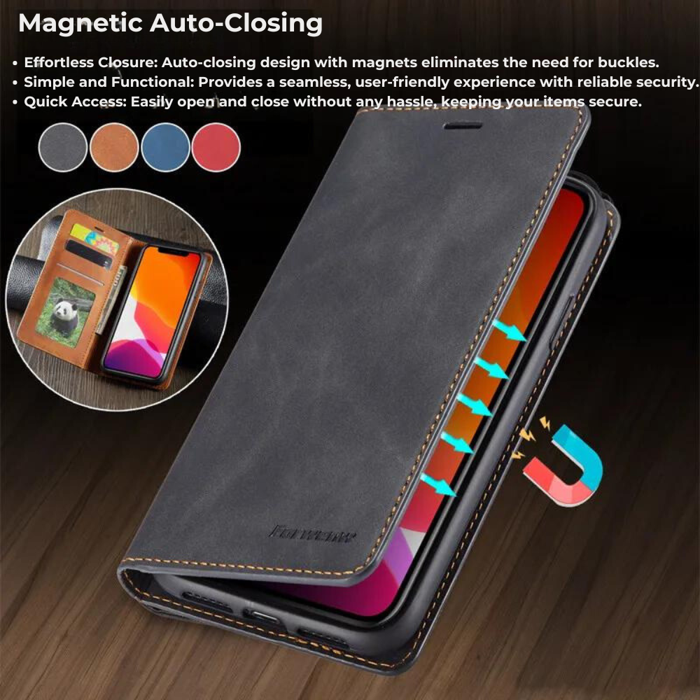 Premium iPhone Case Flip Wallet MagSafe Compatible Leather Card Holder Magnetic Closure Shockproof Protective Cover Camera Lens Protection Stand Function