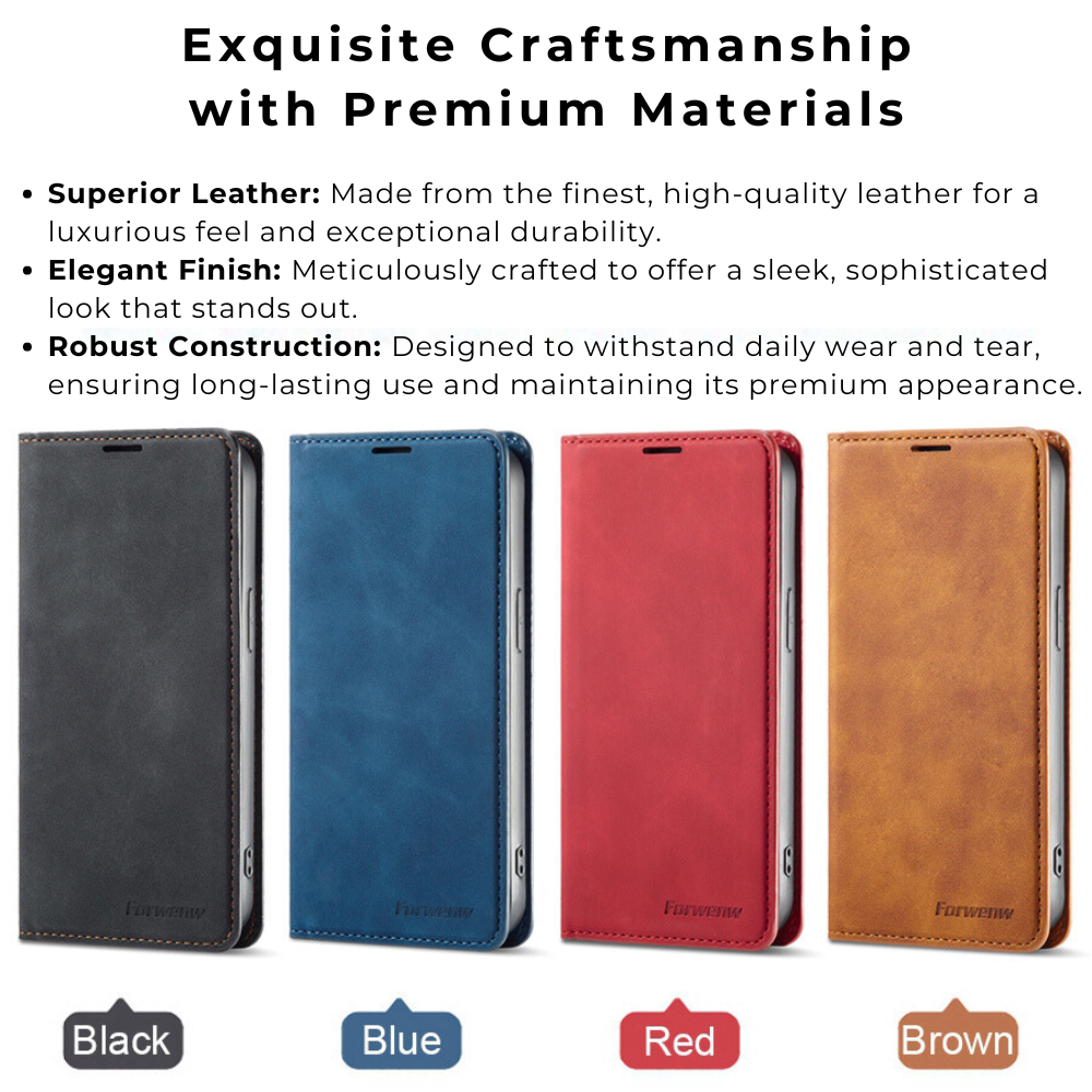 Premium iPhone Case Flip Wallet MagSafe Compatible Leather Card Holder Magnetic Closure Shockproof Protective Cover Camera Lens Protection Stand Function