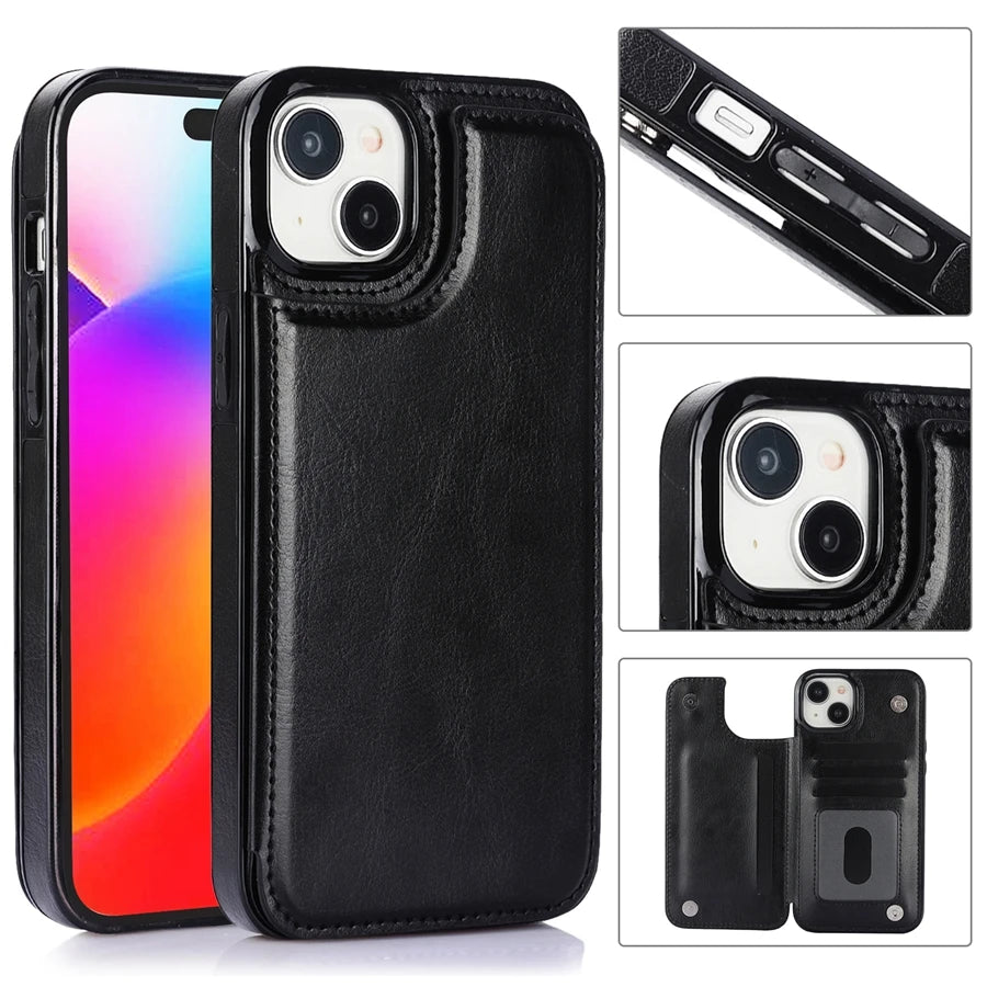 Premium iPhone Case Flip Wallet MagSafe Compatible Leather RFID Blocking Card Holder Magnetic Closure Shockproof Protective Cover Camera Lens Protection Stand Function