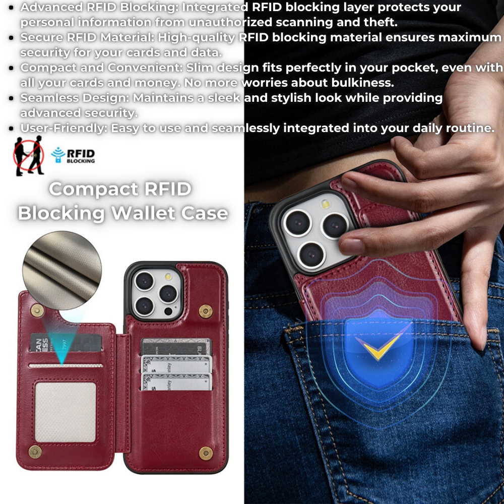Premium iPhone Case Flip Wallet MagSafe Compatible Leather RFID Blocking Card Holder Magnetic Closure Shockproof Protective Cover Camera Lens Protection Stand Function