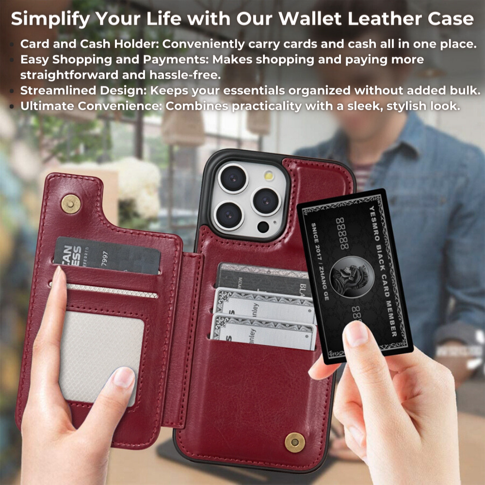 Premium iPhone Case Flip Wallet MagSafe Compatible Leather RFID Blocking Card Holder Magnetic Closure Shockproof Protective Cover Camera Lens Protection Stand Function