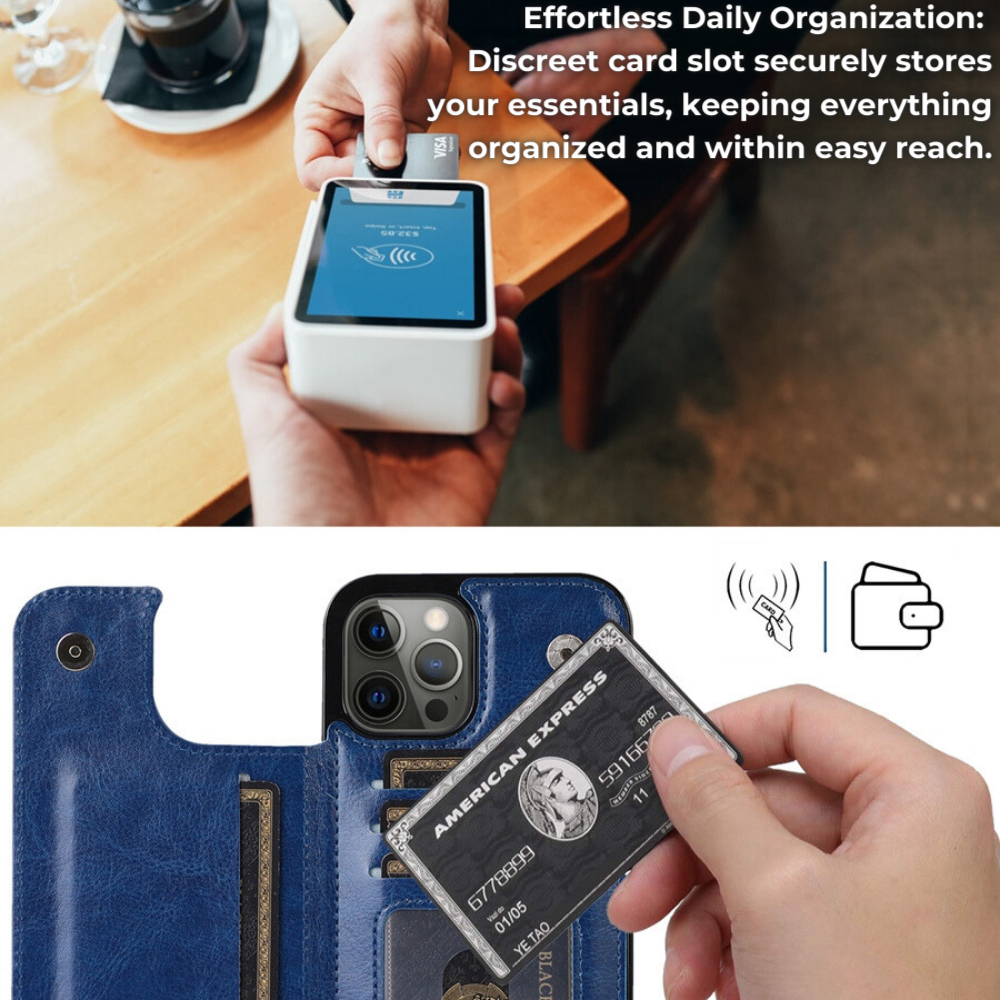 Premium iPhone Case Flip Wallet MagSafe Compatible Leather RFID Blocking Card Holder Magnetic Closure Shockproof Protective Cover Camera Lens Protection Stand Function