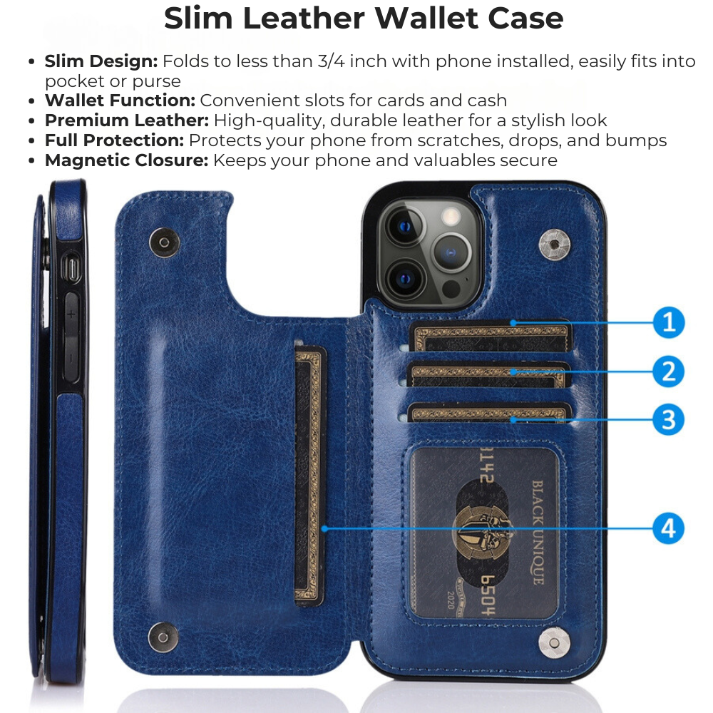 Premium iPhone Case Flip Wallet MagSafe Compatible Leather RFID Blocking Card Holder Magnetic Closure Shockproof Protective Cover Camera Lens Protection Stand Function