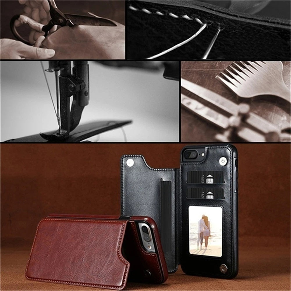 Premium iPhone Case Flip Wallet MagSafe Compatible Leather RFID Blocking Card Holder Magnetic Closure Shockproof Protective Cover Camera Lens Protection Stand Function