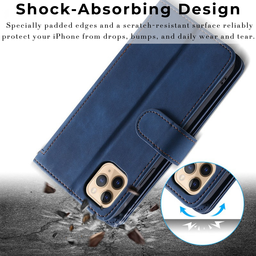 Premium iPhone Case Flip Wallet MagSafe Compatible Leather Zipper Card Holder Shockproof Protective Cover Strap Stand Function Camera Lens Protection