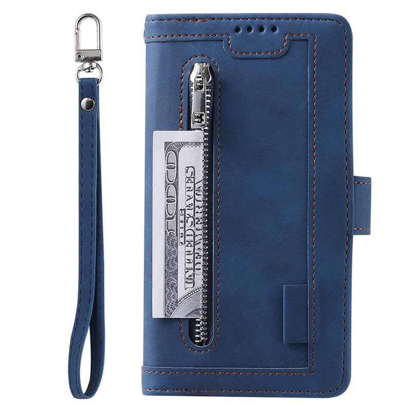 Premium iPhone Case Flip Wallet MagSafe Compatible Leather Zipper Card Holder Shockproof Protective Cover Strap Stand Function Camera Lens Protection
