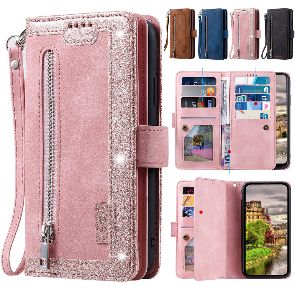 Premium iPhone Case Flip Wallet MagSafe Compatible Leather Zipper Card Holder Shockproof Protective Cover Strap Stand Function Camera Lens Protection