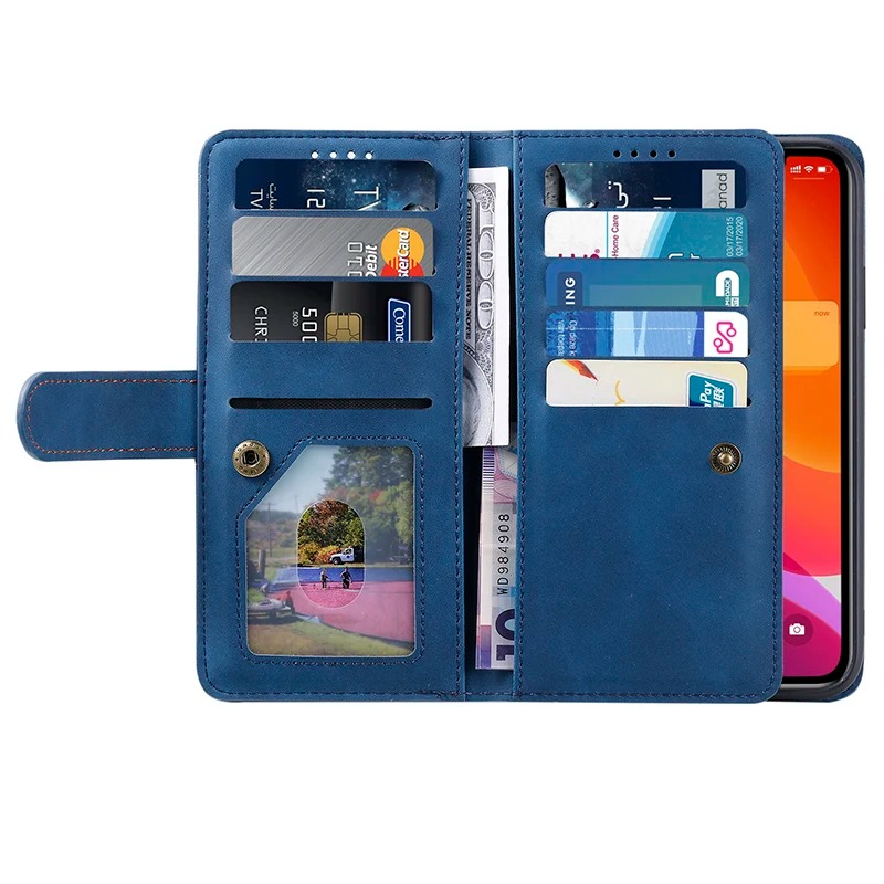 Premium iPhone Case Flip Wallet MagSafe Compatible Leather Zipper Card Holder Shockproof Protective Cover Strap Stand Function Camera Lens Protection
