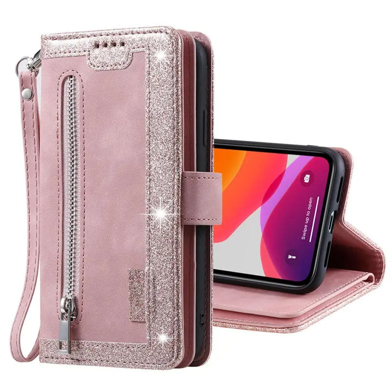 Premium iPhone Case Flip Wallet MagSafe Compatible Leather Zipper Card Holder Shockproof Protective Cover Strap Stand Function Camera Lens Protection
