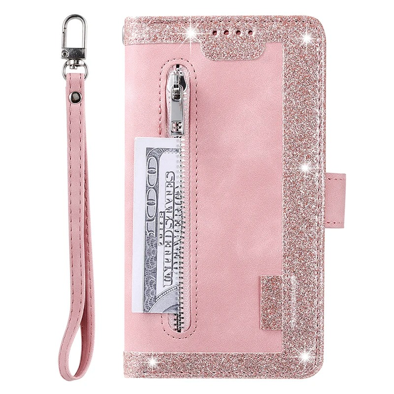 Premium iPhone Case Flip Wallet MagSafe Compatible Leather Zipper Card Holder Shockproof Protective Cover Strap Stand Function Camera Lens Protection