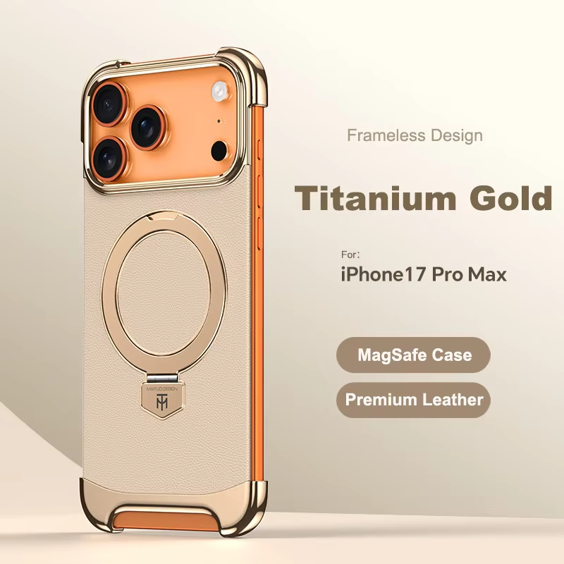 Premium iPhone Case Frameless Magnetic Protective Cover Ultra Thin Leather Back Metal Bumper Stand Shockproof Edge Protection Camera Lens Guard