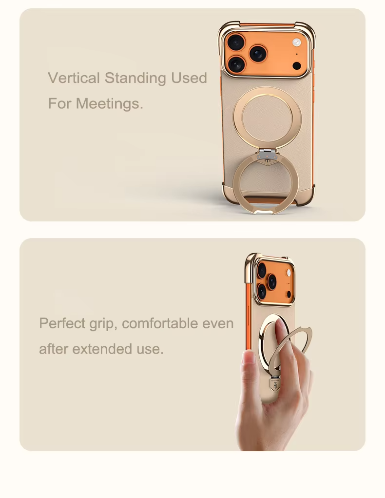 Premium iPhone Case Frameless Magnetic Protective Cover Ultra Thin Leather Back Metal Bumper Stand Shockproof Edge Protection Camera Lens Guard