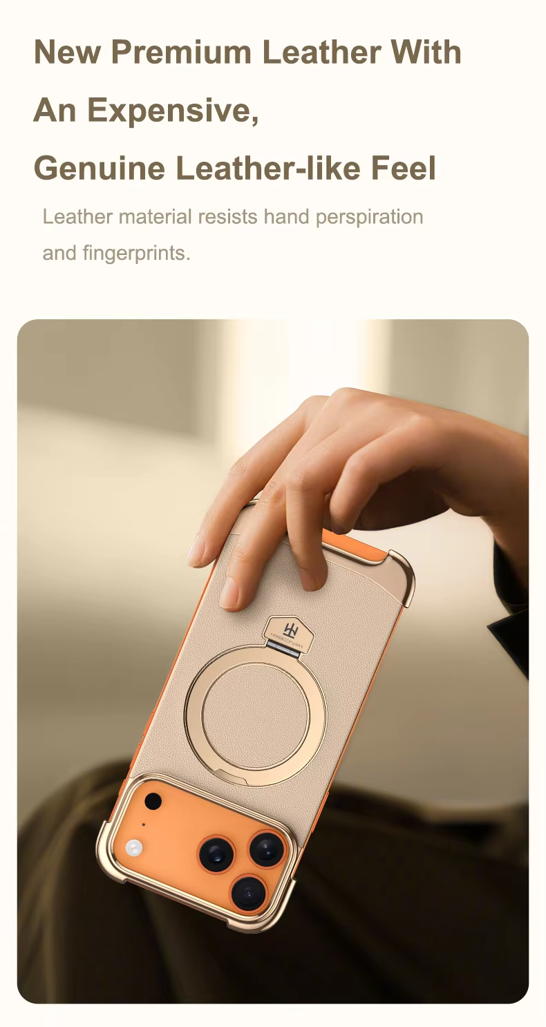 Premium iPhone Case Frameless Magnetic Protective Cover Ultra Thin Leather Back Metal Bumper Stand Shockproof Edge Protection Camera Lens Guard