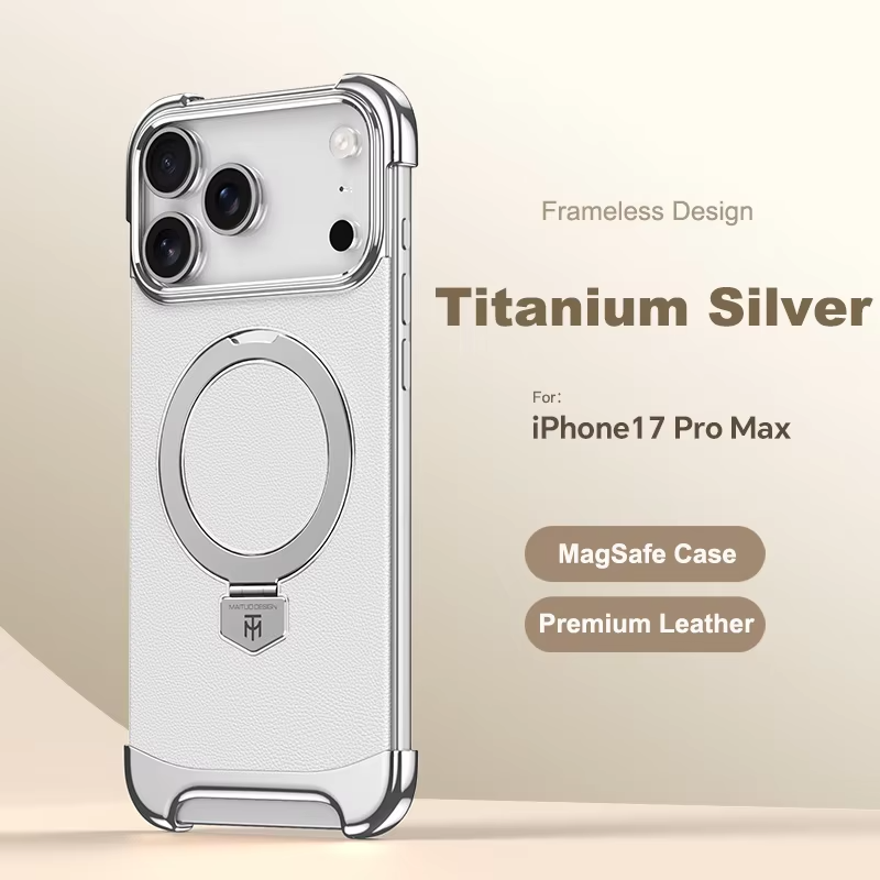 Premium iPhone Case Frameless Magnetic Protective Cover Ultra Thin Leather Back Metal Bumper Stand Shockproof Edge Protection Camera Lens Guard