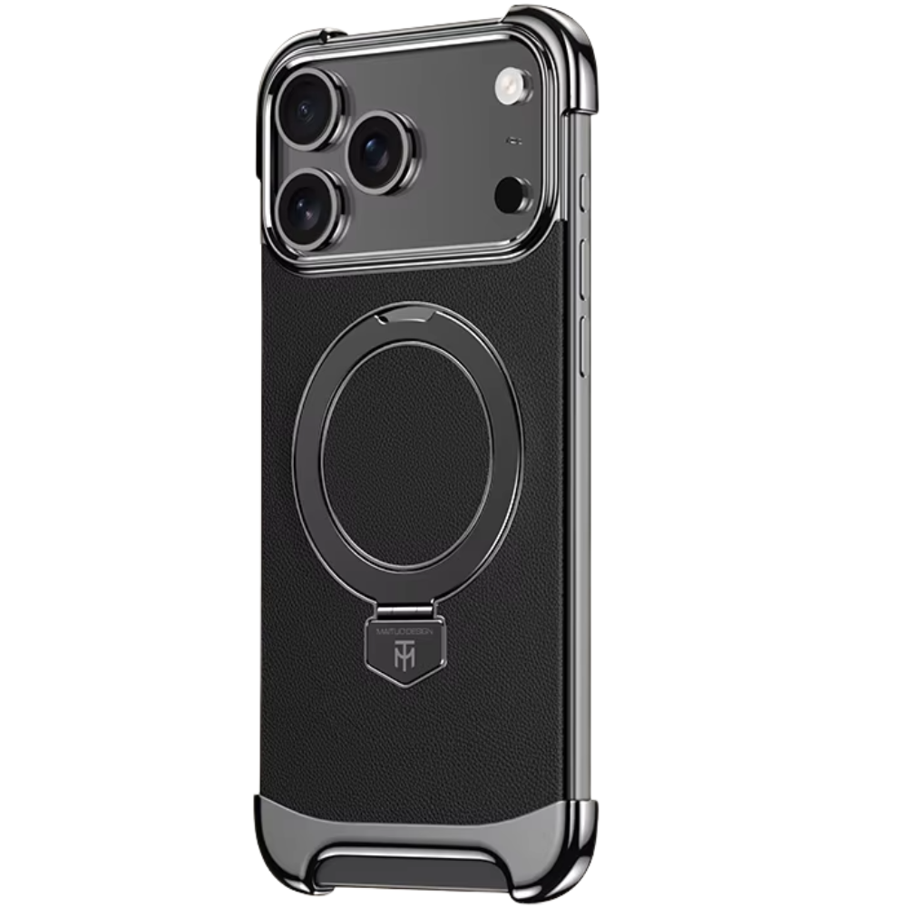 Premium iPhone Case Frameless Magnetic Protective Cover Ultra Thin Leather Back Metal Bumper Stand Shockproof Edge Protection Camera Lens Guard