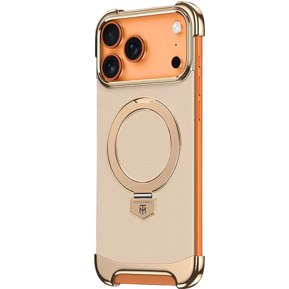 Premium iPhone Case Frameless Magnetic Protective Cover Ultra Thin Leather Back Metal Bumper Stand Shockproof Edge Protection Camera Lens Guard