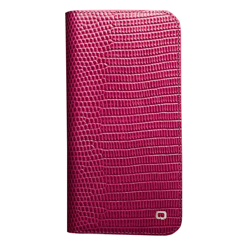 Premium iPhone Case Genuine Cowhide Leather Flip Cover Crocodile Grain Wallet Card Holder Magnetic Closure Shockproof Full Protection Slim Design