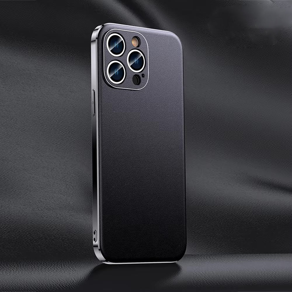 Premium iPhone Case Genuine Cowhide Leather Protective Cover Plating Frame Full Camera Lens Protection Shockproof TPU Edge Slim Durable Design