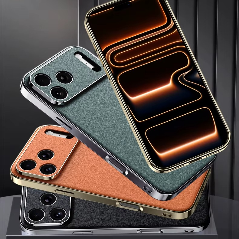 Premium iPhone Case Genuine Cowhide Leather Protective Cover Shockproof Frame Full Camera Lens Protection Anti Slip Matte Finish Slim Design