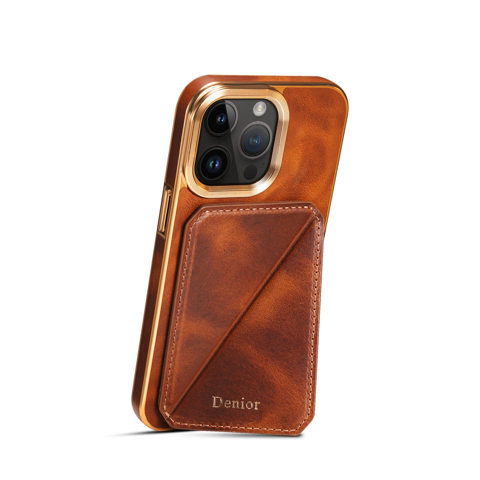 Premium iPhone Case Genuine Cowhide Leather Wallet Cover Magnetic Card Holder Plating Frame Shockproof Protection Full Body Slim Design