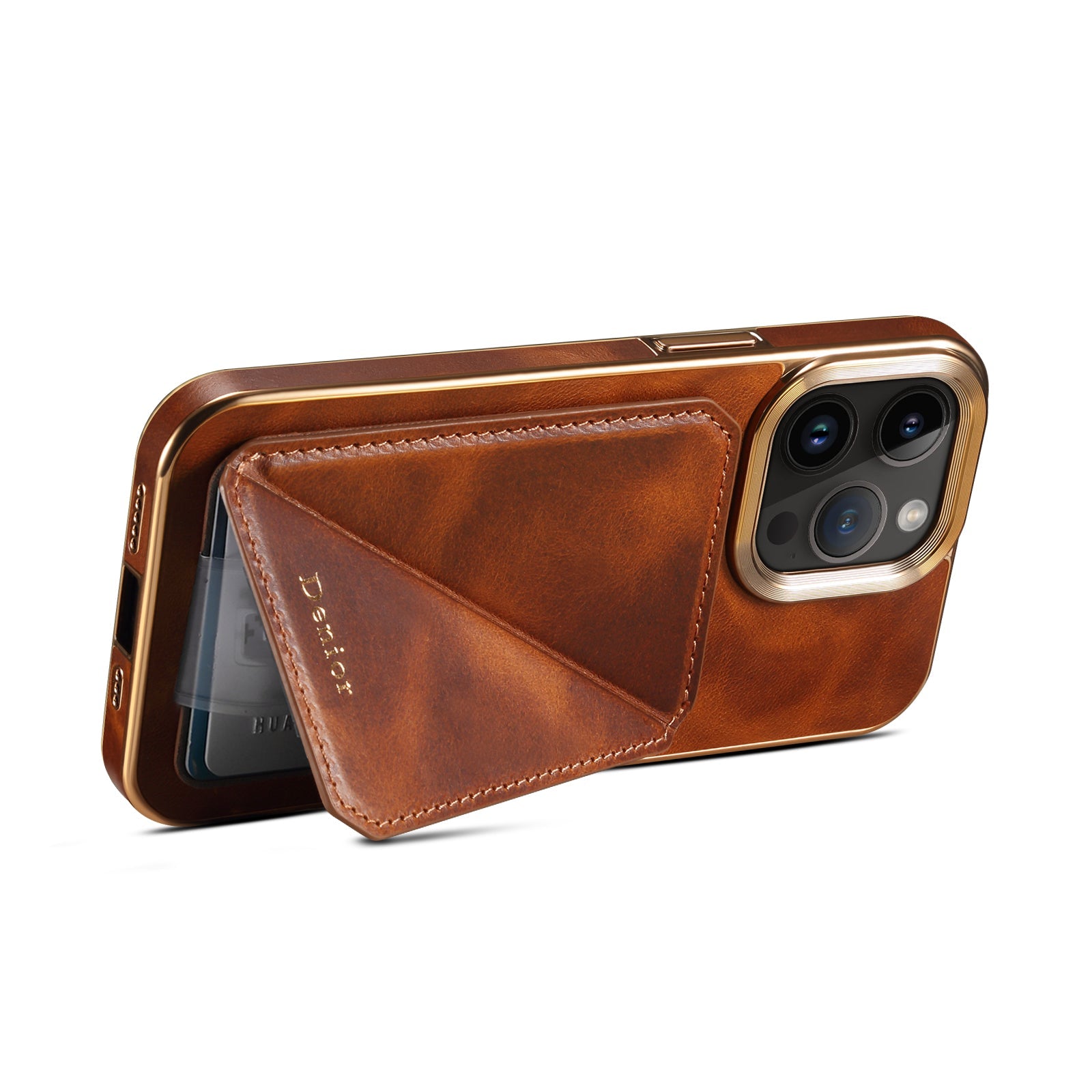 Premium iPhone Case Genuine Cowhide Leather Wallet Cover Magnetic Card Holder Plating Frame Shockproof Protection Full Body Slim Design
