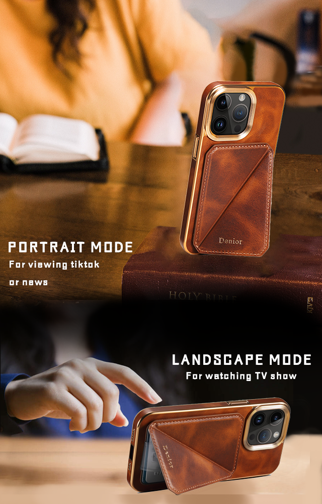 Premium iPhone Case Genuine Cowhide Leather Wallet Cover Magnetic Card Holder Plating Frame Shockproof Protection Full Body Slim Design