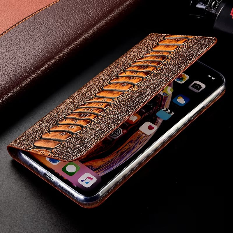 Premium iPhone Case Genuine Leather Flip Wallet Cover Card Slots Magnetic Closure Shockproof Full Protection Slim Elegant Design