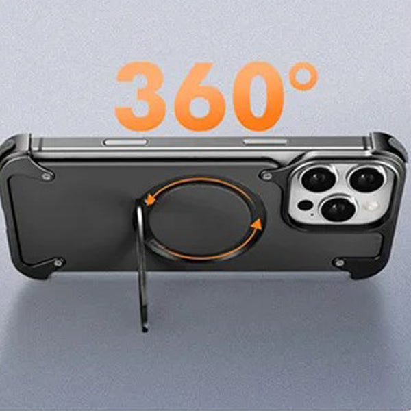 Premium iPhone Case Genuine Leather Magnetic Protective Cover MagSafe Compatible Frameless Design Rotating Stand Ring Shockproof Anti Drop Protection