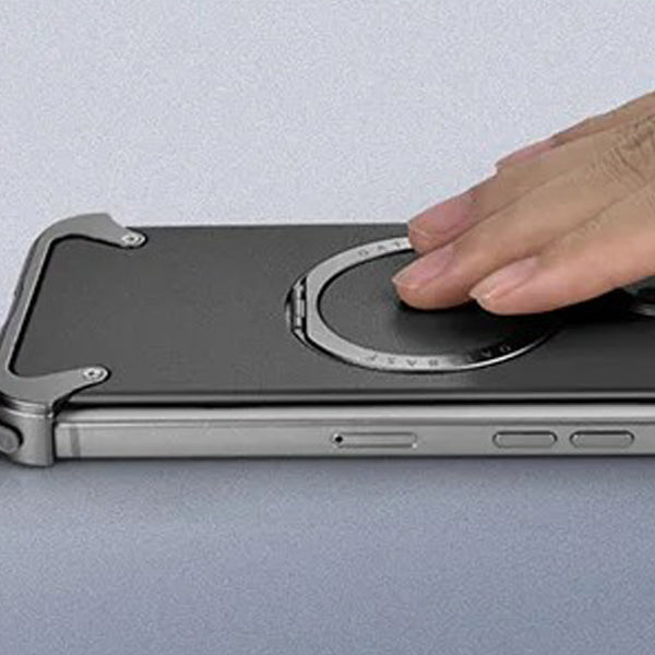 Premium iPhone Case Genuine Leather Magnetic Protective Cover MagSafe Compatible Frameless Design Rotating Stand Ring Shockproof Anti Drop Protection