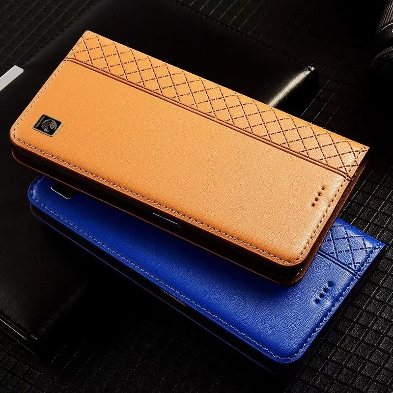 Premium iPhone Case Genuine Nappa Leather Wallet Flip Cover Card Holder Magnetic Closure Shockproof Protection Full Body Slim Business Design