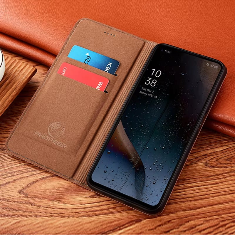 Premium iPhone Case Genuine Nappa Leather Wallet Flip Cover Card Holder Magnetic Closure Shockproof Protection Full Body Slim Business Design