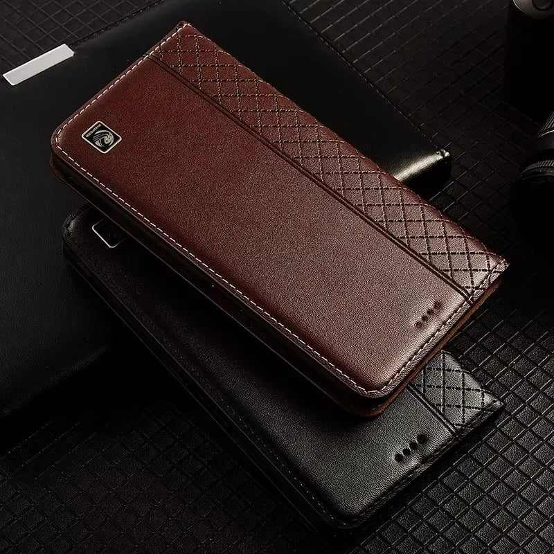 Premium iPhone Case Genuine Nappa Leather Wallet Flip Cover Card Holder Magnetic Closure Shockproof Protection Full Body Slim Business Design