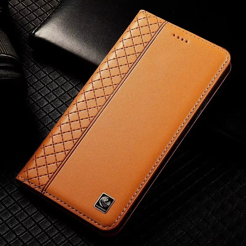 Premium iPhone Case Genuine Nappa Leather Wallet Flip Cover Card Holder Magnetic Closure Shockproof Protection Full Body Slim Business Design