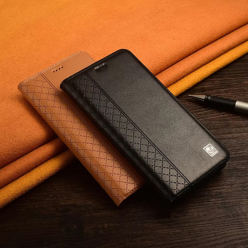 Premium iPhone Case Genuine Nappa Leather Wallet Flip Cover Card Holder Magnetic Closure Shockproof Protection Full Body Slim Business Design