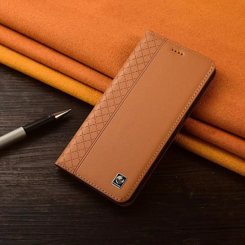 Premium iPhone Case Genuine Nappa Leather Wallet Flip Cover Card Holder Magnetic Closure Shockproof Protection Full Body Slim Business Design