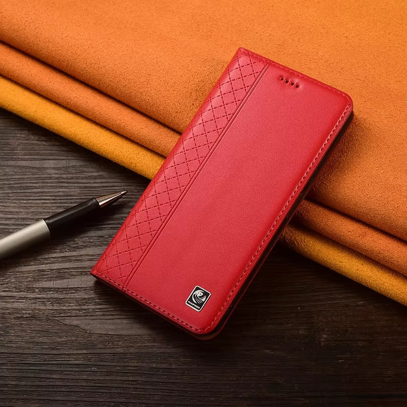 Premium iPhone Case Genuine Nappa Leather Wallet Flip Cover Card Holder Magnetic Closure Shockproof Protection Full Body Slim Business Design